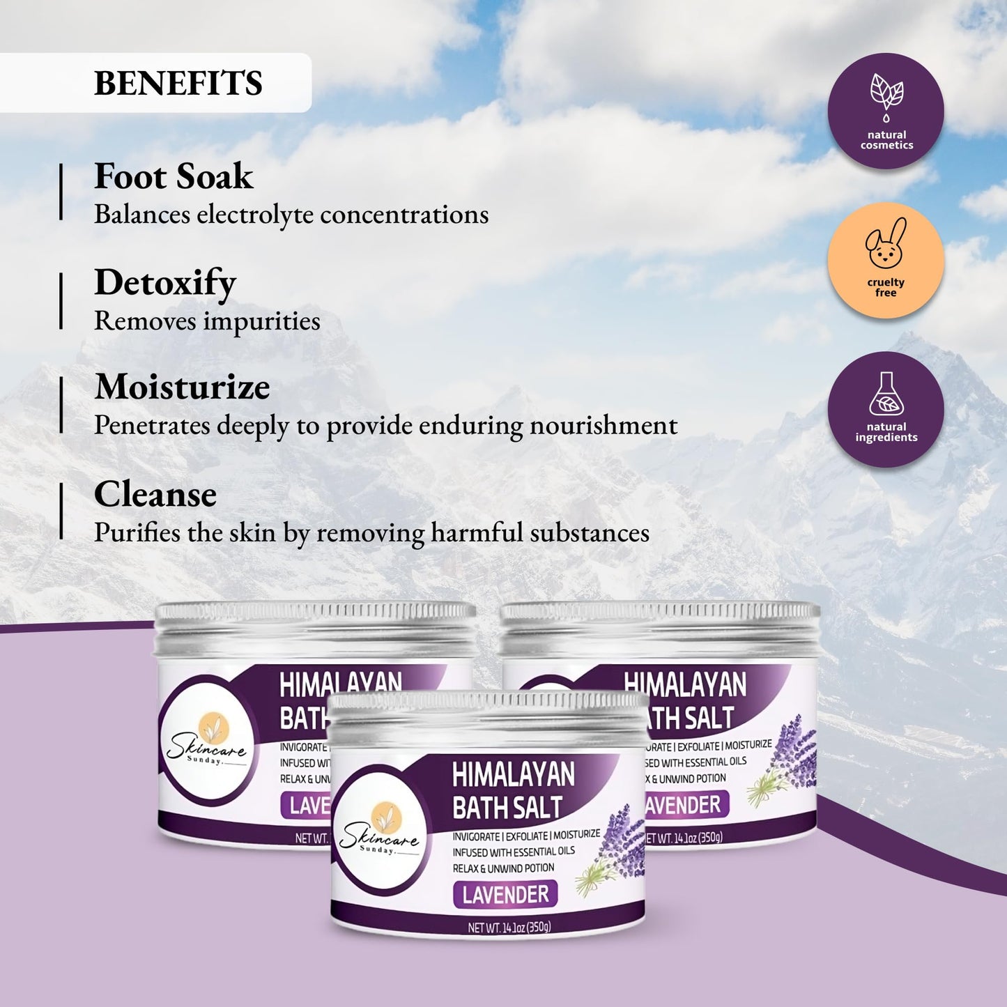 Skincare Sunday Himalayan Bath Salts - Pack of 3 - Infused with Minerals and Essential Oils - Invigorate - Exfoliate - Moisturize - Detoxify - Cleanse Beauty and Personal Care SKINCARE SUNDAY
