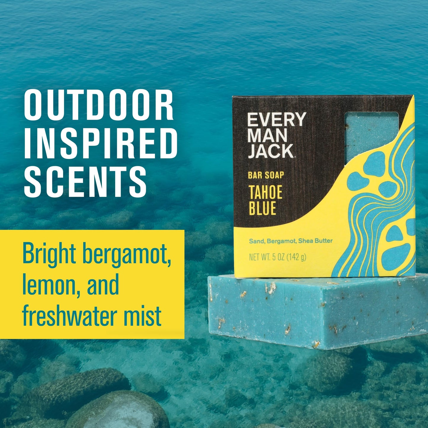 Every Man Jack Cold Plunge Mens Bar Soap - Tahoe Blue Scent with notes of Bergamot, Lemon, Freshwater Mist - Deeply Cleans, Hydrates with Naturally Beauty & Personal Care Every Man Jack