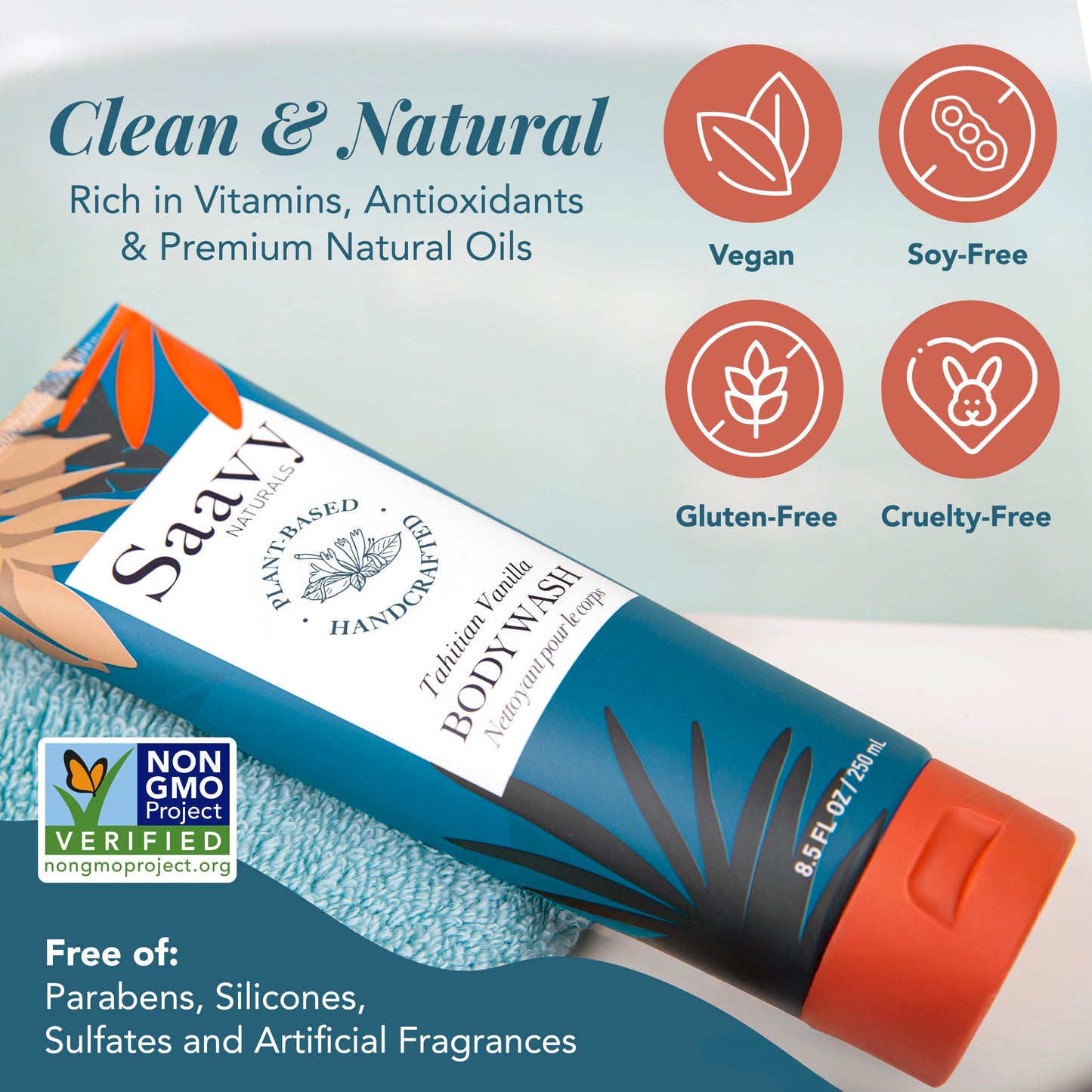 Saavy Naturals Moisturizing Body Wash for Sensitive Skin - Plant-Based & Pure with Coconut Oil, Shea Butter & Aloe Vera - Paraben-Free, Cruelty-Free Beauty & Personal Care Saavy Naturals