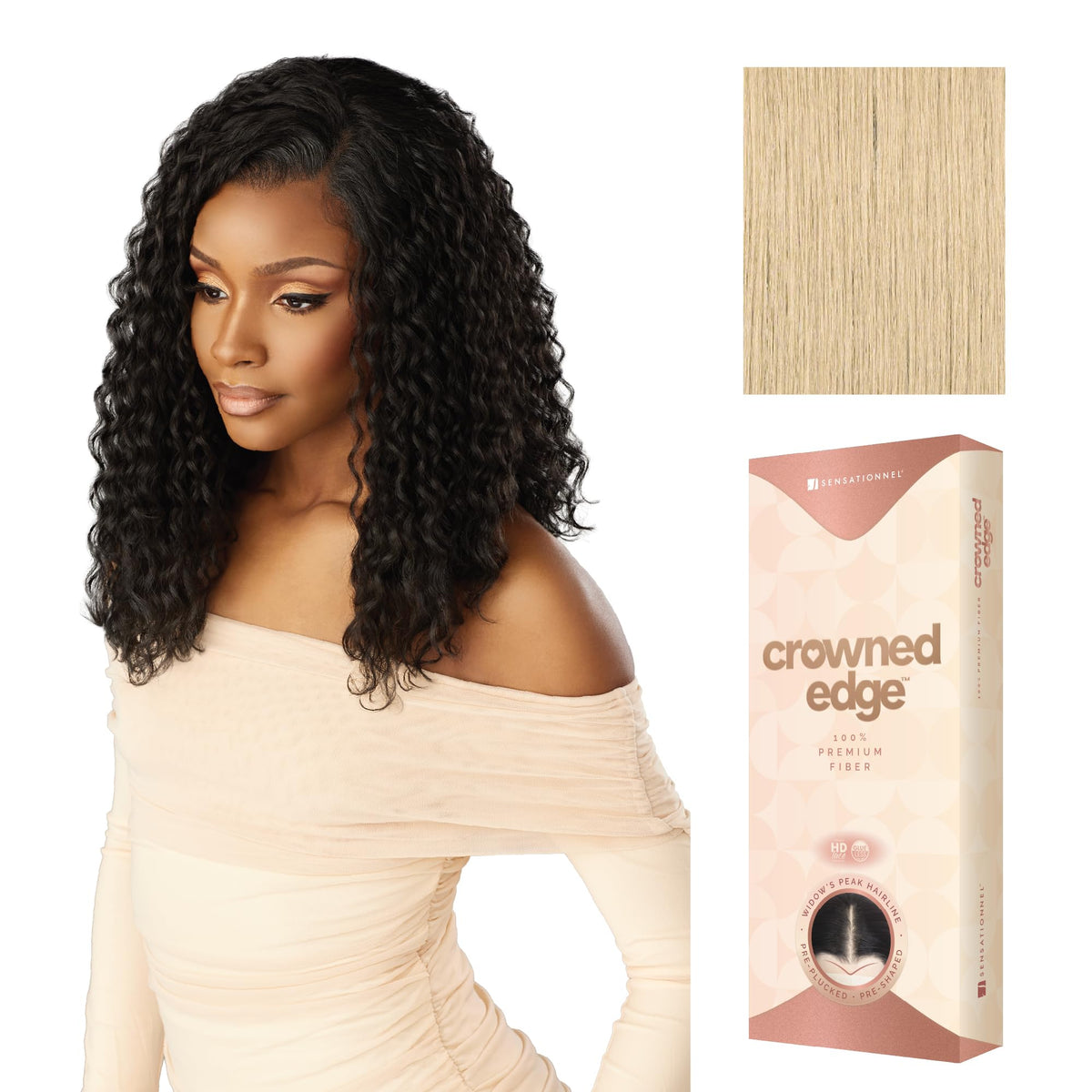 Sensationnel Crowned Edge Widow's Peak Wig -Water Deep 16 Inch, BEIGEBLONDE
