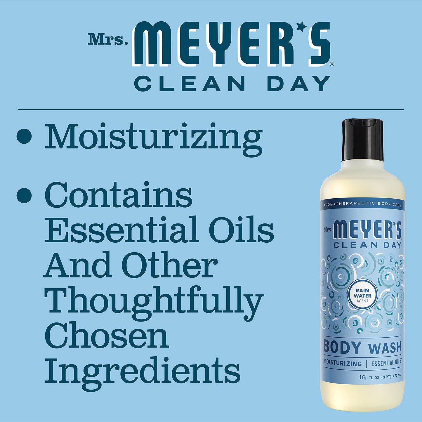 MRS. MEYER'S CLEAN DAY Moisturizing Body Wash for Women and Men, Shower Gel Formula Made with Essential Oils, Rain Water, 16 oz Beauty & Personal Care Mrs. MEYER'S