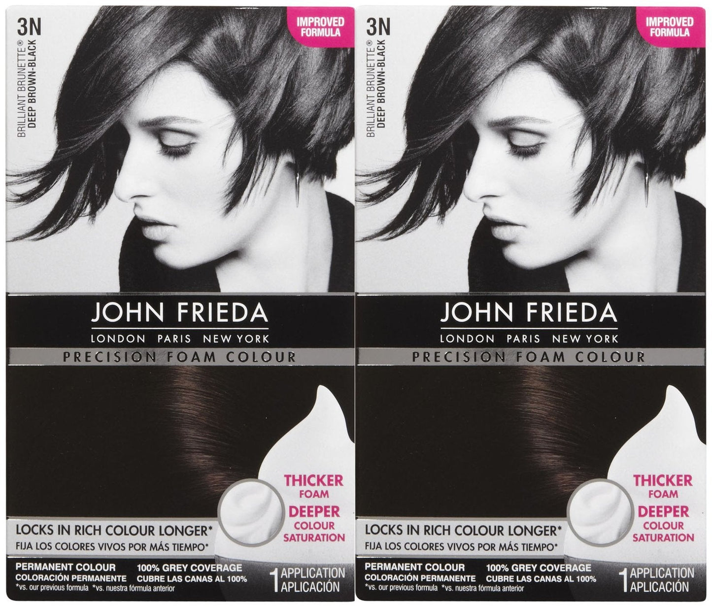 John Frieda Precision Foam Hair Colour, Deep Brown Black 3N, 2 pk Beauty & Personal Care John Frieda