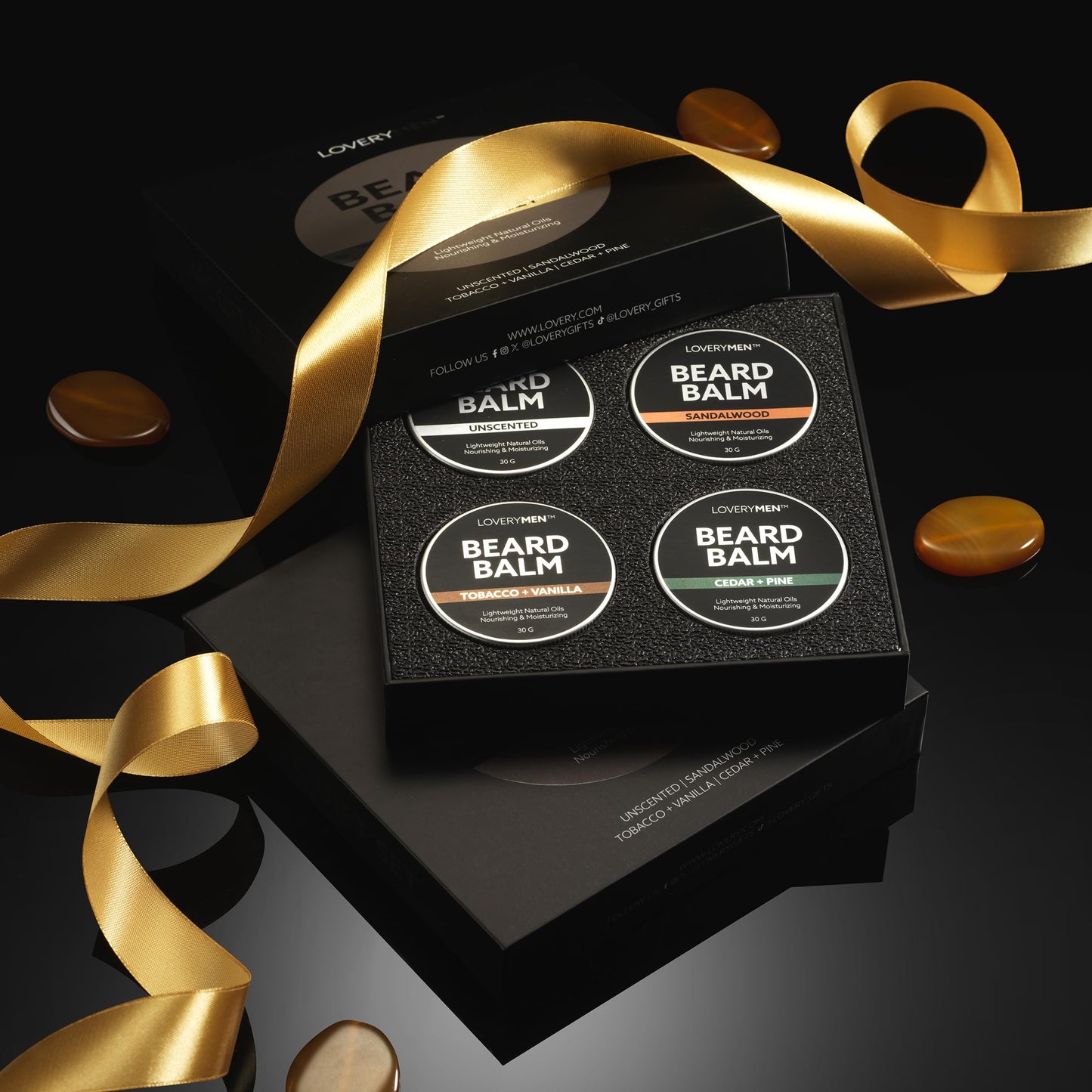 LOVERY Beard Balm for Men, Gift Set in Unscented, Sandalwood, Tobacco Vanilla, Cedar Pine Fragrances, All-Natural Wax, Cream Softener Butter, 4 Pack Beauty and Personal Care LOVERY