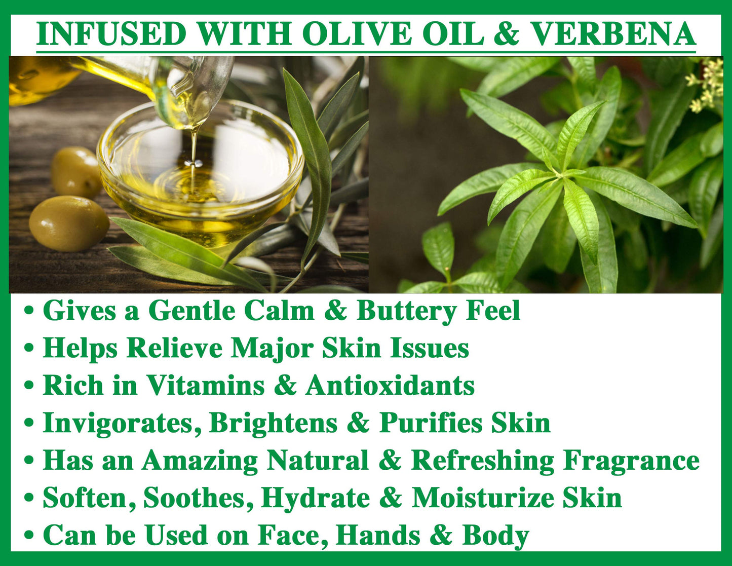 Olivia Care Verbena Bar Soap - Natural, Organic, Vegan - For Face, Hands & Body. Cold-Pressed Triple -Milled. Hydrating, Moisturizing. Rich in Calcium Beauty & Personal Care Olivia Care