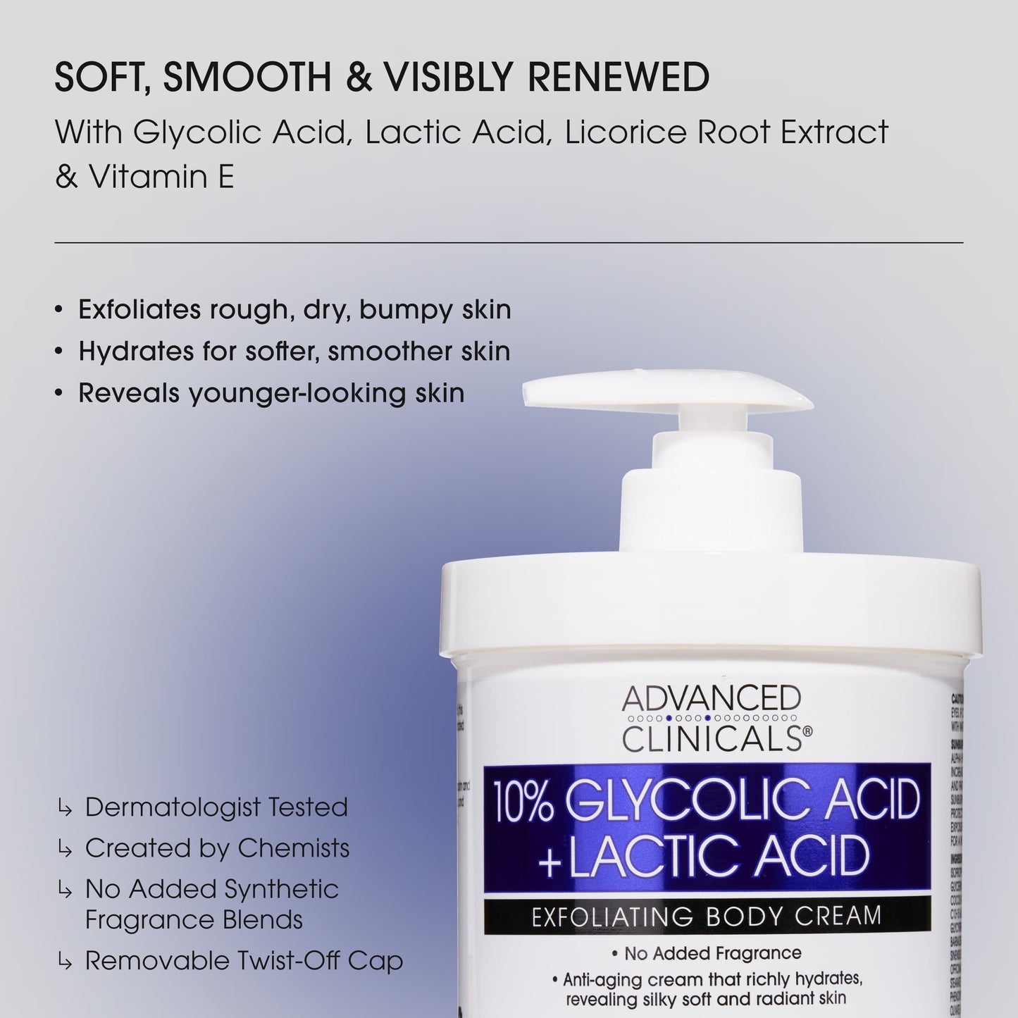 Advanced Clinicals 10% Glycolic Acid + Lactic Acid Lotion Exfoliant Moisturizing Cream With Hyaluronic Acid Moisturizer | AHA Exfoliating Body Cream Beauty & Personal Care Advanced Clinicals