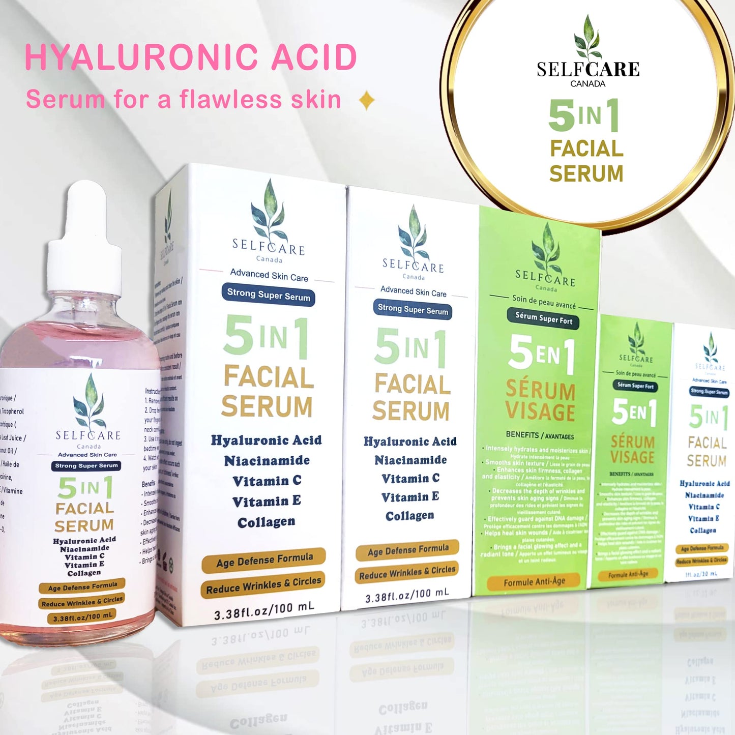 Selfcare Canada 5 in 1 Facial Serum with Hyaluronic Acid, Niacinamide, Vitamin C, Vitamin E, Collagen, 1 fl oz Beauty & Personal Care SELFCARE Canada