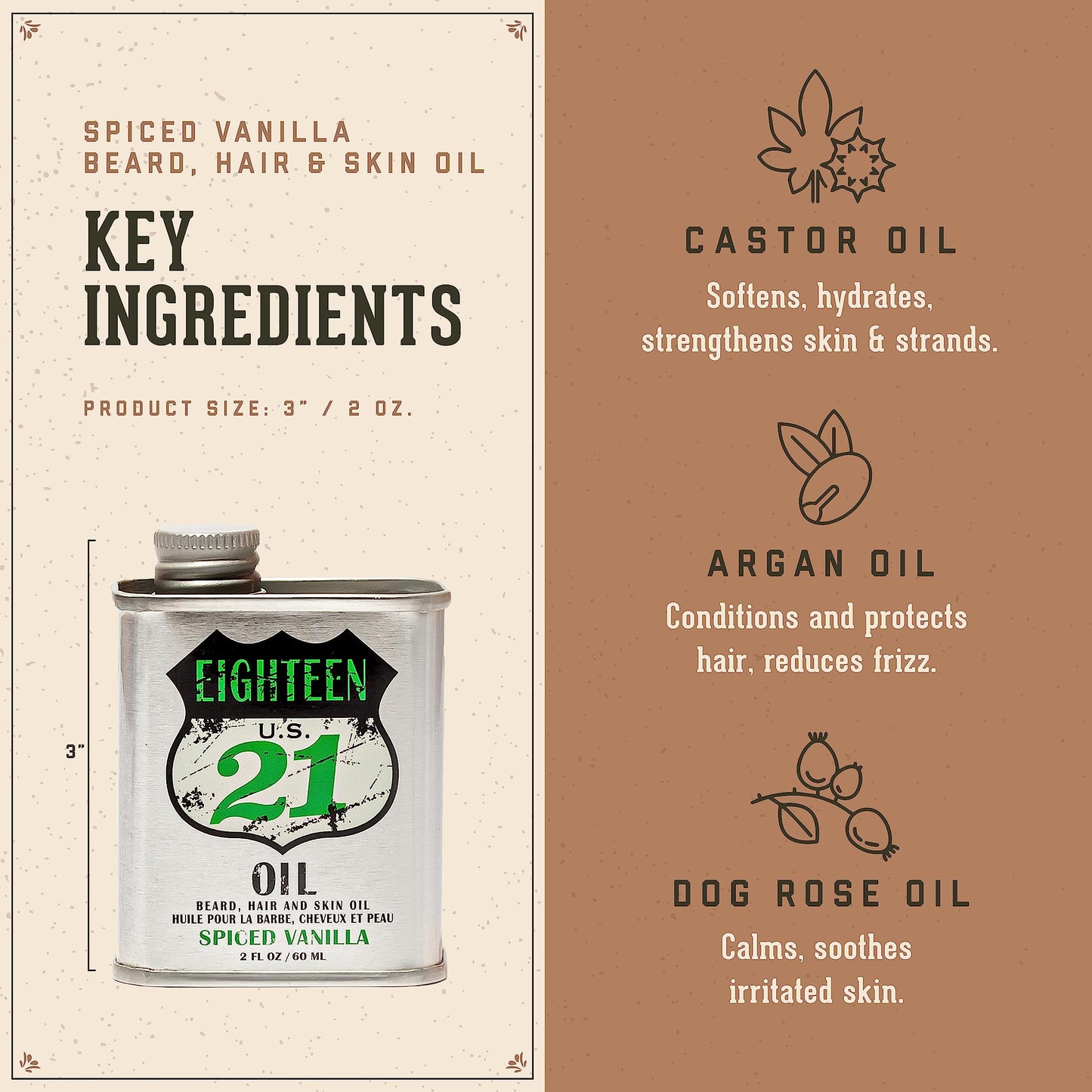 18.21 Man Made OIL - Beard, Hair & Skin - Spiced Vanilla, 2 oz (Pack of 1) Beauty & Personal Care 18.21 Man Made
