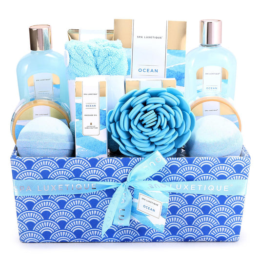 Spa Gift Basket for Women, Spa Luxetique Bath Gift Set - 12 Pcs Ocean Scented Home Bath Kit, Includes Bath Bombs, Body Scrub, Bubble Bath, Body Lotion Beauty and Personal Care spa luxetique