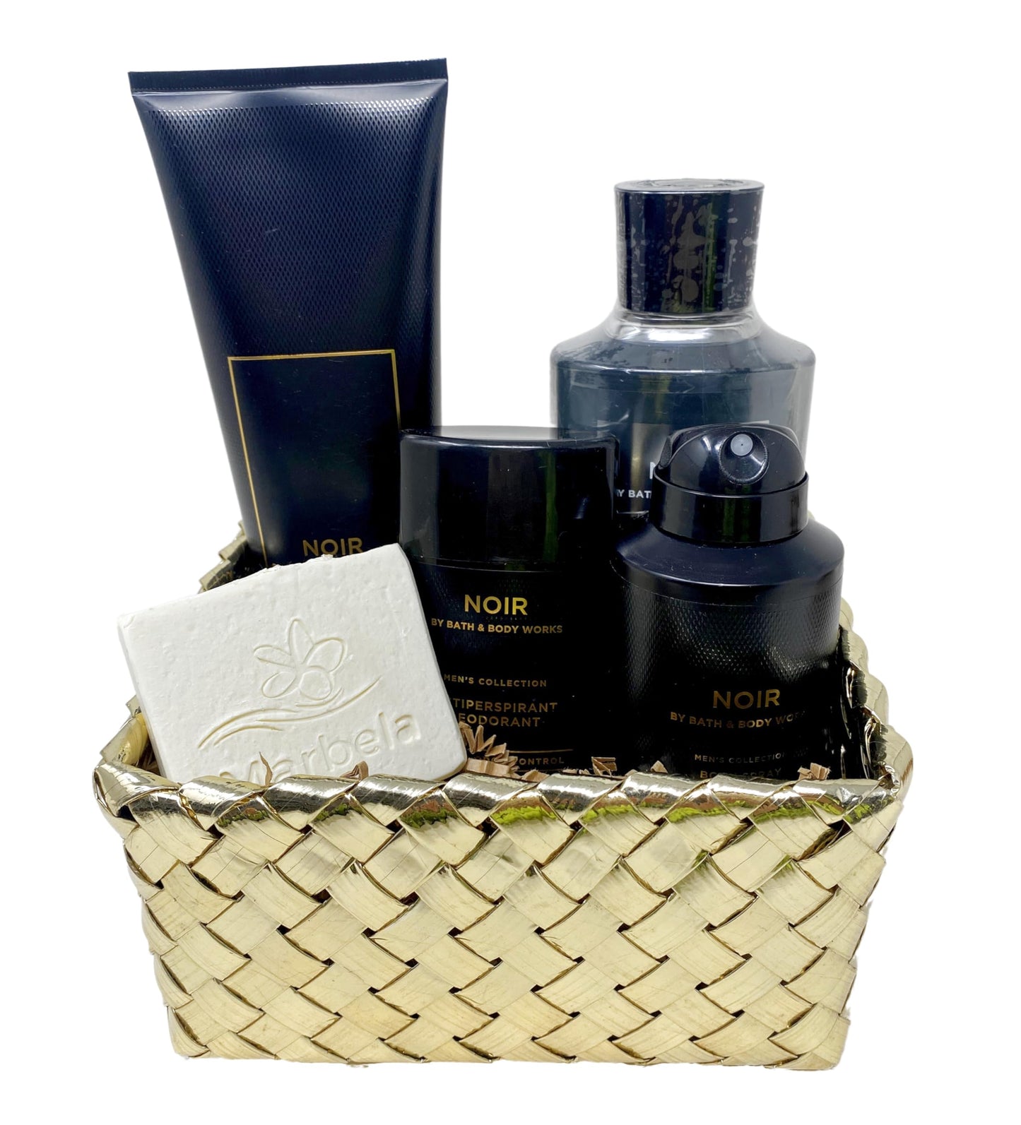 Bath & Body Works Men's Collection NOIR - Gold Woven Basket 4 Piece Gift Set - Body Cream, 3 in 1 Hair, Face and Body Wash, Deodorant and Body Spray Beauty and Personal Care Bath & Body Works