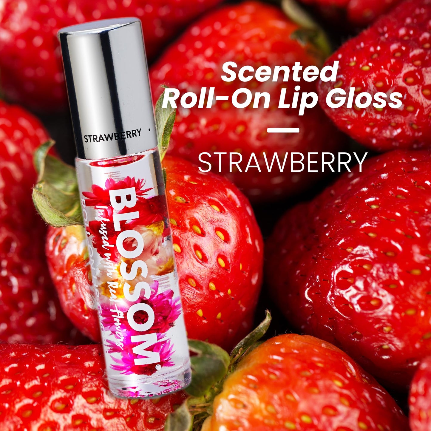 Blossom Roll on Lip Gloss, Scented Clear High Shine Moisturizing Lip Oil, Non Sticky, Infused with Real Flowers, Made in USA, 0.2oz, Strawberry Beauty & Personal Care Blossom
