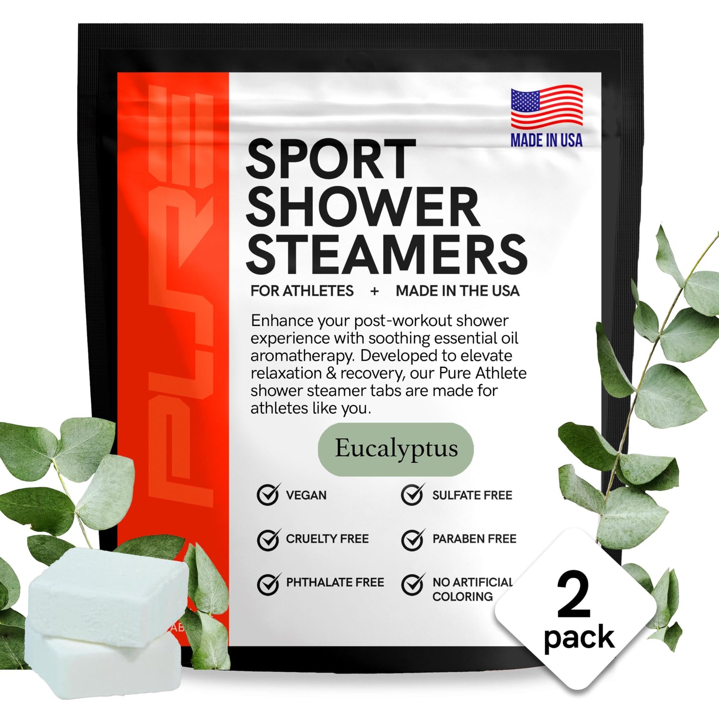Sport Shower Steamers - USA Made with Natural Eucalyptus Essential Oil, Aromatherapy, Stress and Sinus Relief, Muscle Recovery for Athletes, Best Beauty and Personal Care Pure Athlete