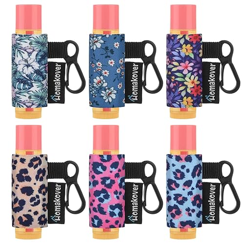 6 Pack Compact Clip-On Chapstick Holder Premium Release Clip Neoprene Sleeve with Clip Fits Most Standard Lip Balm Beauty & Personal Care Homakover