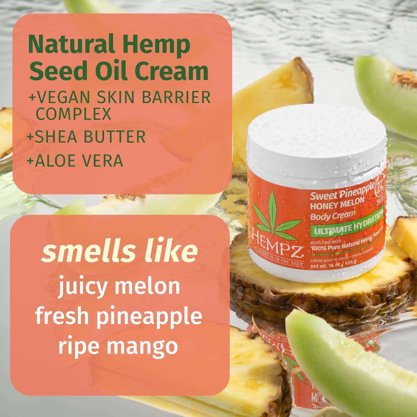 Hempz NEW Lux Body Cream, Sweet Pineapple & Honey Melon Herbal, Ultra Hydrating, 16 oz. Beauty & Personal Care Hempz