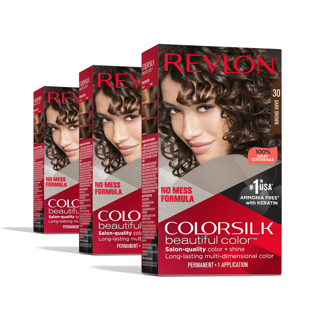 Revlon Colorsilk Beautiful Color Permanent Hair Color, (OLD VERSION) 30 Dark Brown (Pack of 3) Beauty & Personal Care REVLON