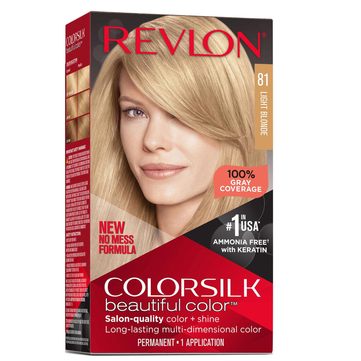 REVLON Colorsilk Beautiful Color Permanent Hair Color with 3D Gel Technology & Keratin, 100% Gray Coverage Hair Dye, 81 Light Blonde Beauty & Personal Care REVLON