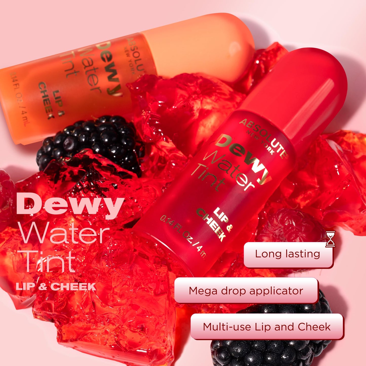 Absolute New York Dewy Water Lip and Cheek Tint, Glassy Tinted Lip Oil, with Vitamin E, Squalane and Jojoba Seed Oil (MLTN04 Raspberry Sorbet) Beauty & Personal Care Absolute New York