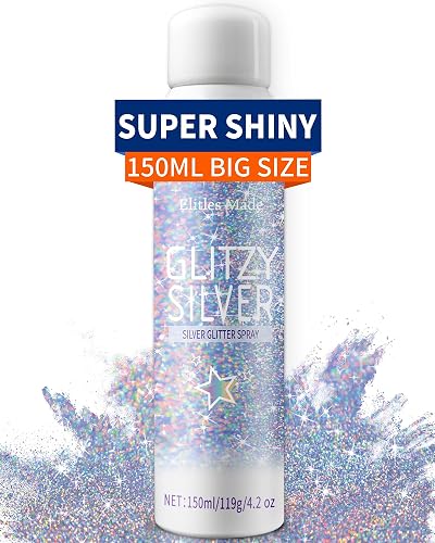 Elitles Made Hair Glitter Body Glitter Spray, 150ML Glitter Hairspray Holographic Silver Glitter Spray for Hair and Body, Hair Glitter for Kids Women Beauty & Personal Care Elitles Made