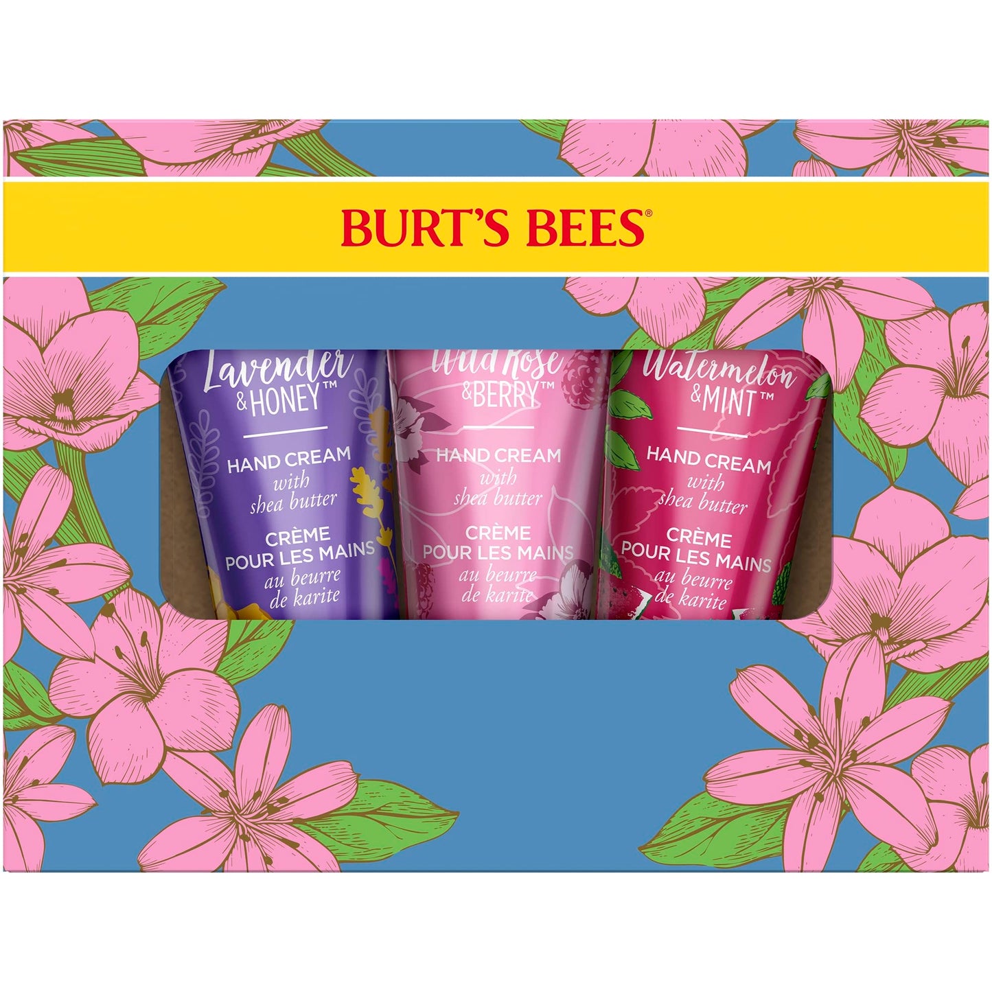 Burt's Bees Spring Gift, 3 Moisturizing Self Care Gifts, Shea Butter Hand Cream Trio Spring Set - Lavender & Honey, Wild Rose & Berry and Watermelon Beauty & Personal Care Burt's Bees