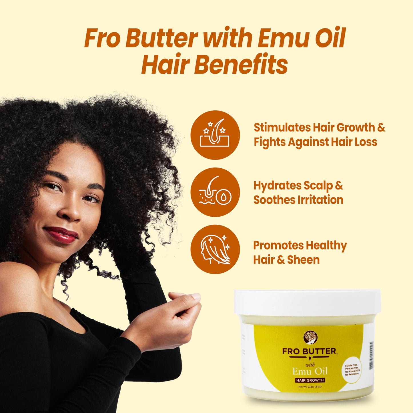 Fro Butter Emu Oil Hair Moisturizer for Black Women & Men | 4C Hair Products | Natural Hair Growth | Organic Ingredients | For Healthier, Stronger Beauty & Personal Care Fro Butter