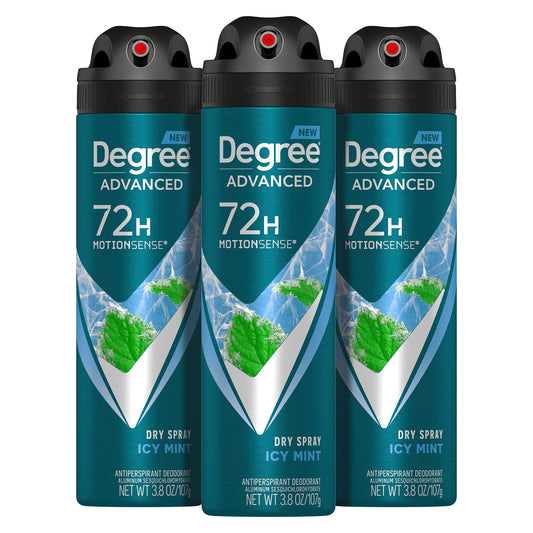 Degree Men Advanced Antiperspirant Deodorant Dry Spray Icy Mint 3 Count 72-Hour Sweat and Odor Protection Deodorant For Men With MotionSense Beauty and Personal Care Degree Default Title