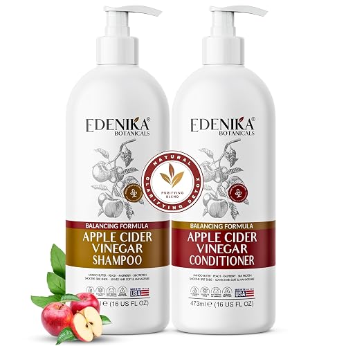 Edenika Botanicals Apple Cider Vinegar Shampoo and Conditioner Set, Deep Cleans, Clarifies, Detoxes Scalp & Hair, Balances pH, Botanical, Sulfate Beauty & Personal Care EDENIKA BOTANICALS