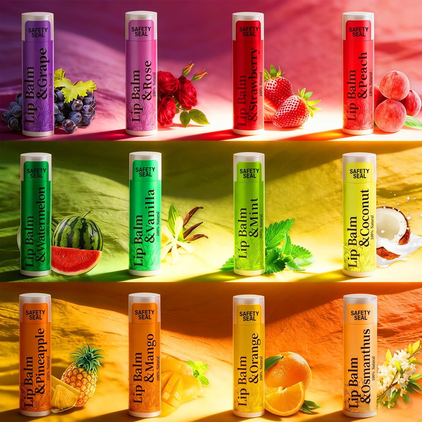 RBUGR 40 Pack Lip Balm - 12 Flavored Beeswax Moisturizing & Soothing Natural Lip Balms in Bulk Set for Women, Gifts Stocking Stuffers Party Favors Beauty and Personal Care RBUGR