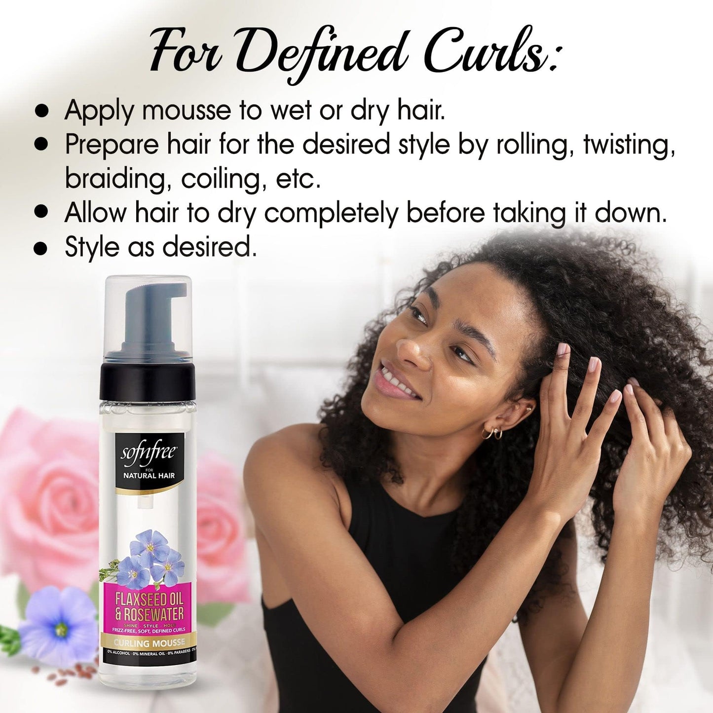 Sofn’free for Natural Hair Curling Mousse with Flaxseed Oil and Rosewater for Defining Frizz Free Curls, Coils, Waves, and Braids - 6.76 oz, Pack of 3 Beauty & Personal Care SOF N' FREE