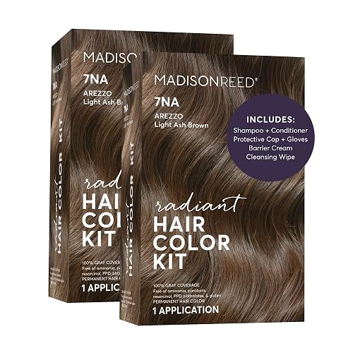 Madison Reed Radiant Hair Color Kit - 7NA Light Ash Brown with Cool Smoky Undertones (Arezzo Brown), Permanent Hair Dye, Dimensional Gray Hair Beauty & Personal Care Madison Reed