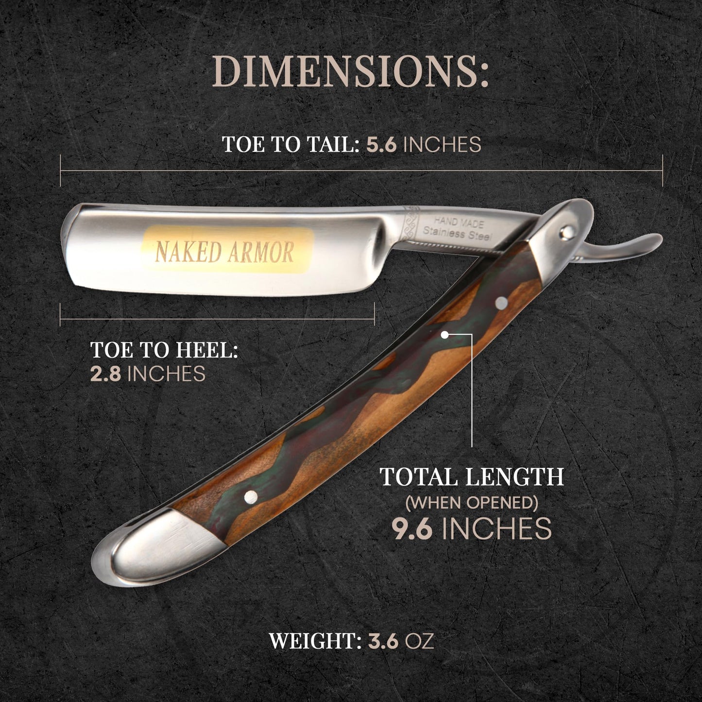 Naked Armor Meliant Straight Razor for Beginners - Shave Ready 7/8" Round Nose Japanese Stainless Steel Straight Edge Razor, Olive Wood Scale, Leather Beauty and Personal Care Naked Armor