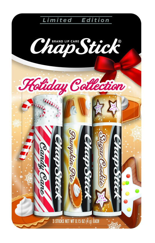 ChapStick Holiday Collection, Lip Balm Tube, 0.15 Ounce Each (Candy Cane, Pumpkin Pie & Sugar Cookie Flavors, 1 Blister Pack of 3 Sticks, Great Gifts Beauty & Personal Care ChapStick