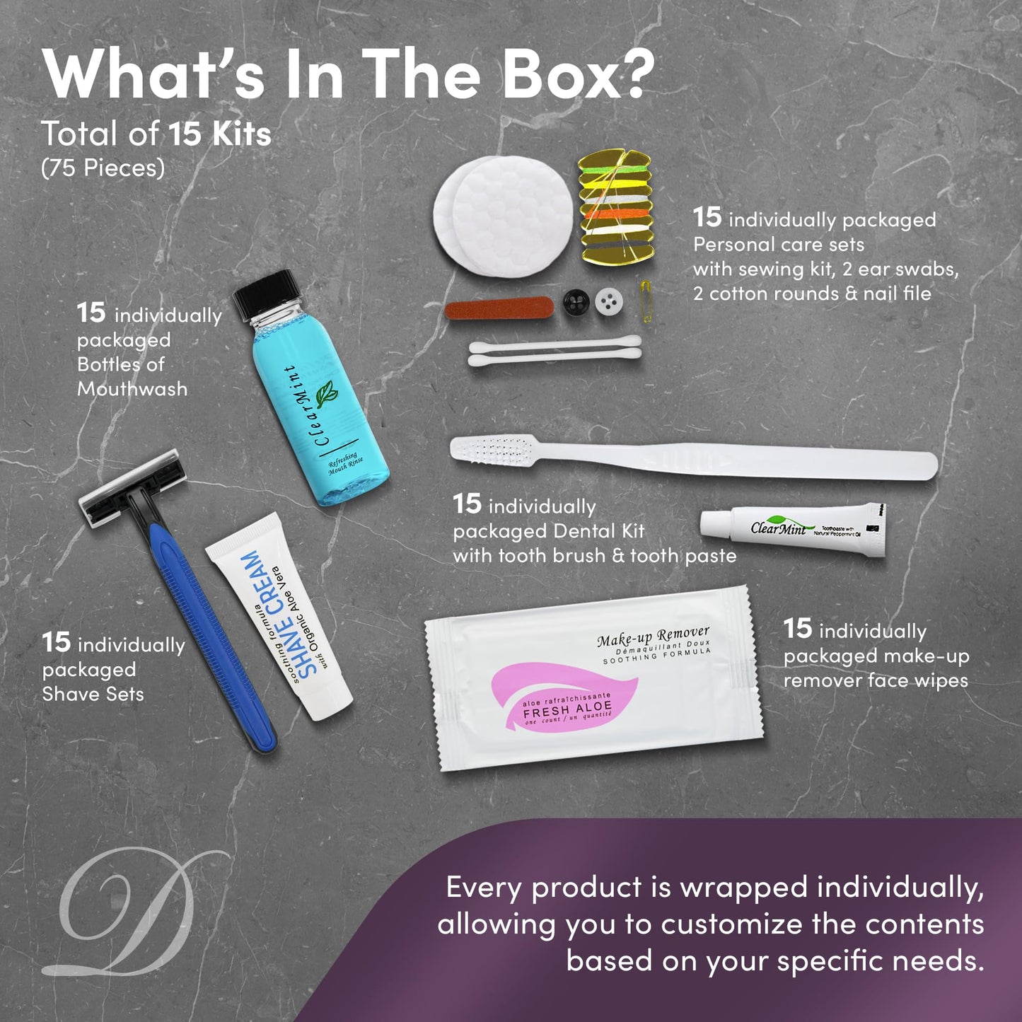 Personal Care Travel Toiletries | 1-Shoppe Amenities Kit | Travel Shaving Set, Toothbrush & Paste, Mouthwash, Makeup Wipes, Swabs, Nail File & Sewing Beauty & Personal Care Terra Pure