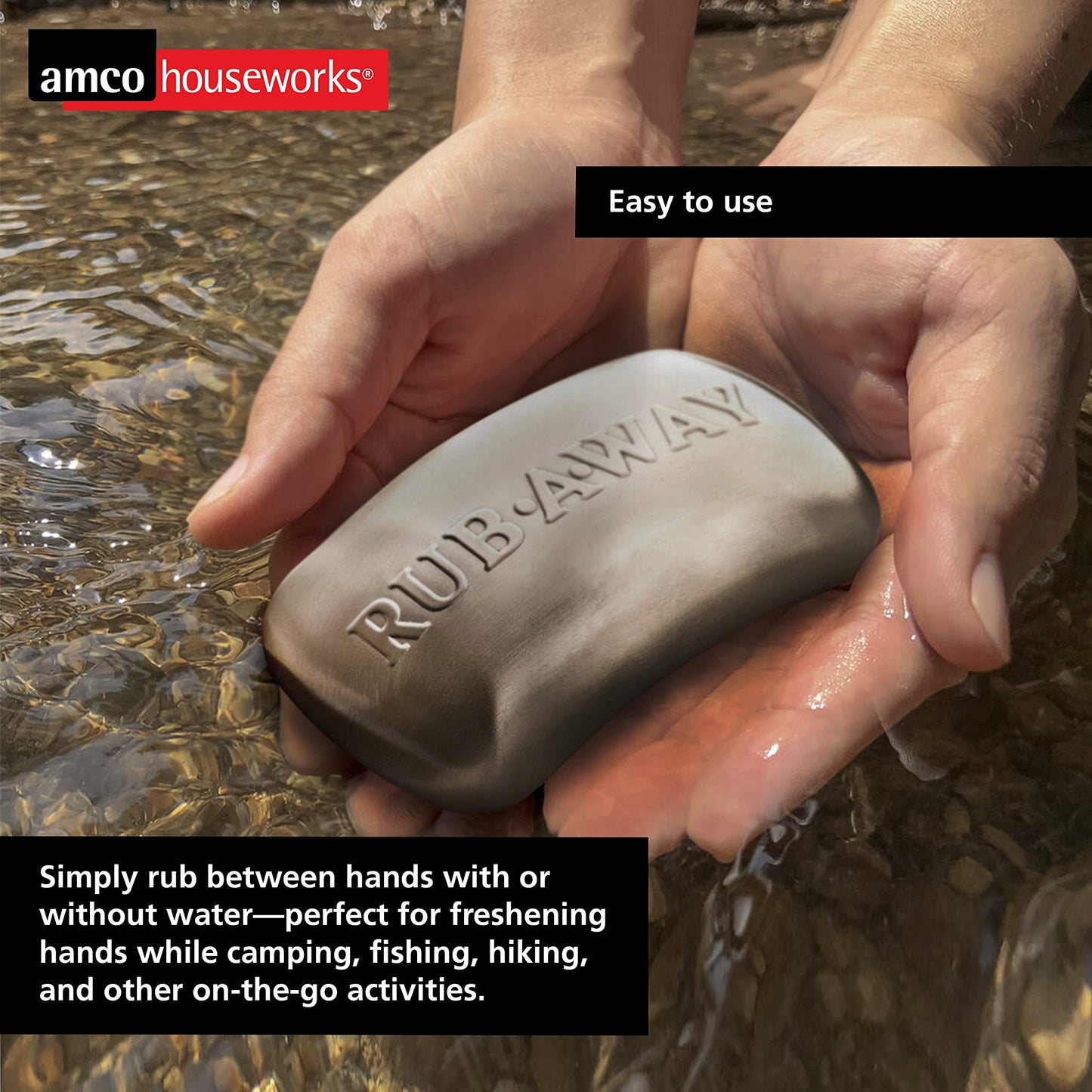 Amco Rub Away Bar, Stainless Steel Odor Absorber (4" x 2.25") - Dishwasher Safe Kitchen & Outdoor Essential for Garlic, Onion, Fishing, Hiking Odors Beauty & Personal Care Amco