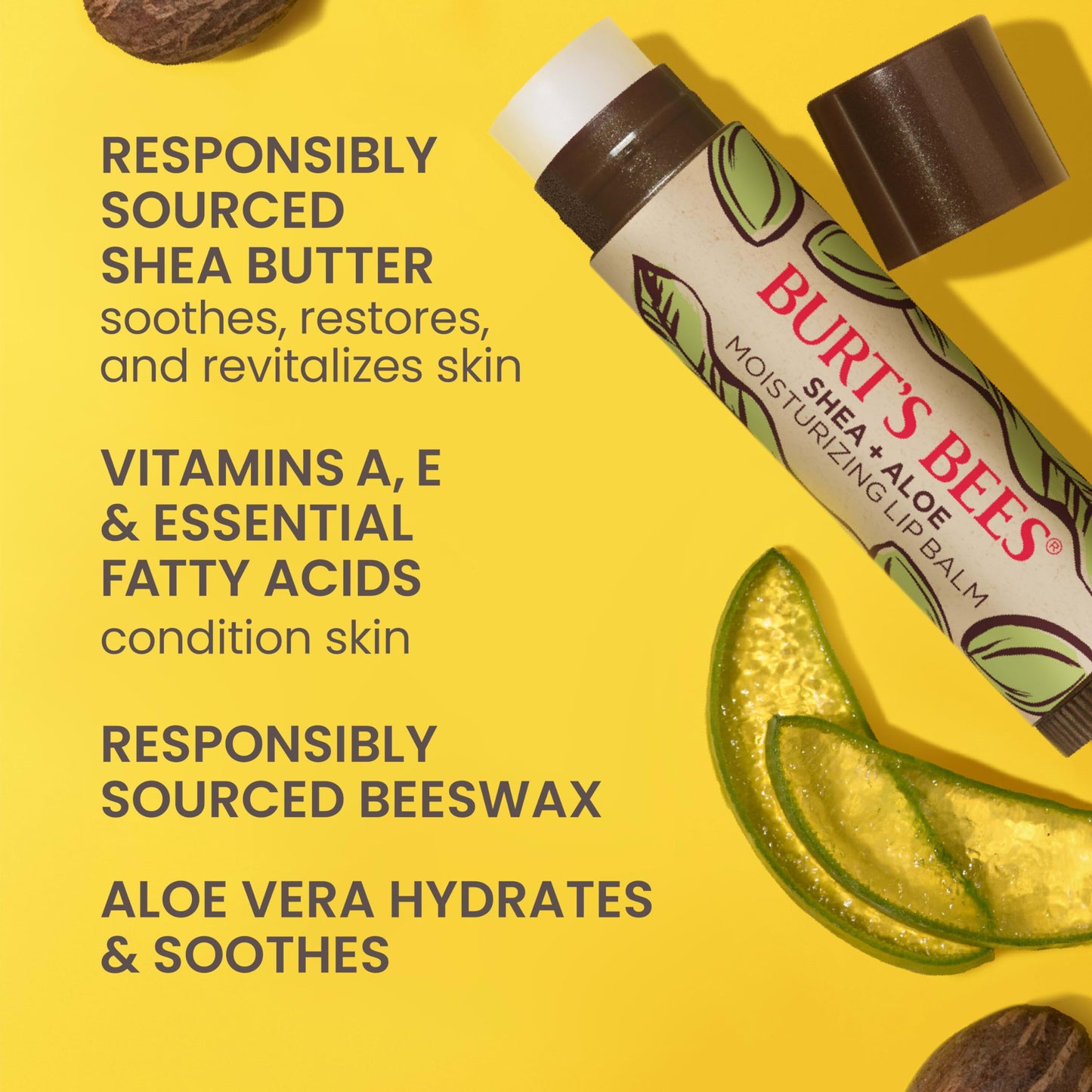 Burt's Bees Shea and Aloe Moisturizing Lip Balm, Lip Moisturizer With Responsibly Sourced Beeswax, Tint-Free, Natural Origin Conditioning Treatment, 4 Beauty and Personal Care Burt's Bees