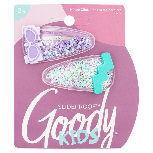 Goody Kids Slideproof Hair Snap Clips - 2 Count, Nostalgia Glitter - Just Snap Into Place - Hinge Clips Suitable for All Hair Types - Pain-Free Hair Beauty & Personal Care GOODY