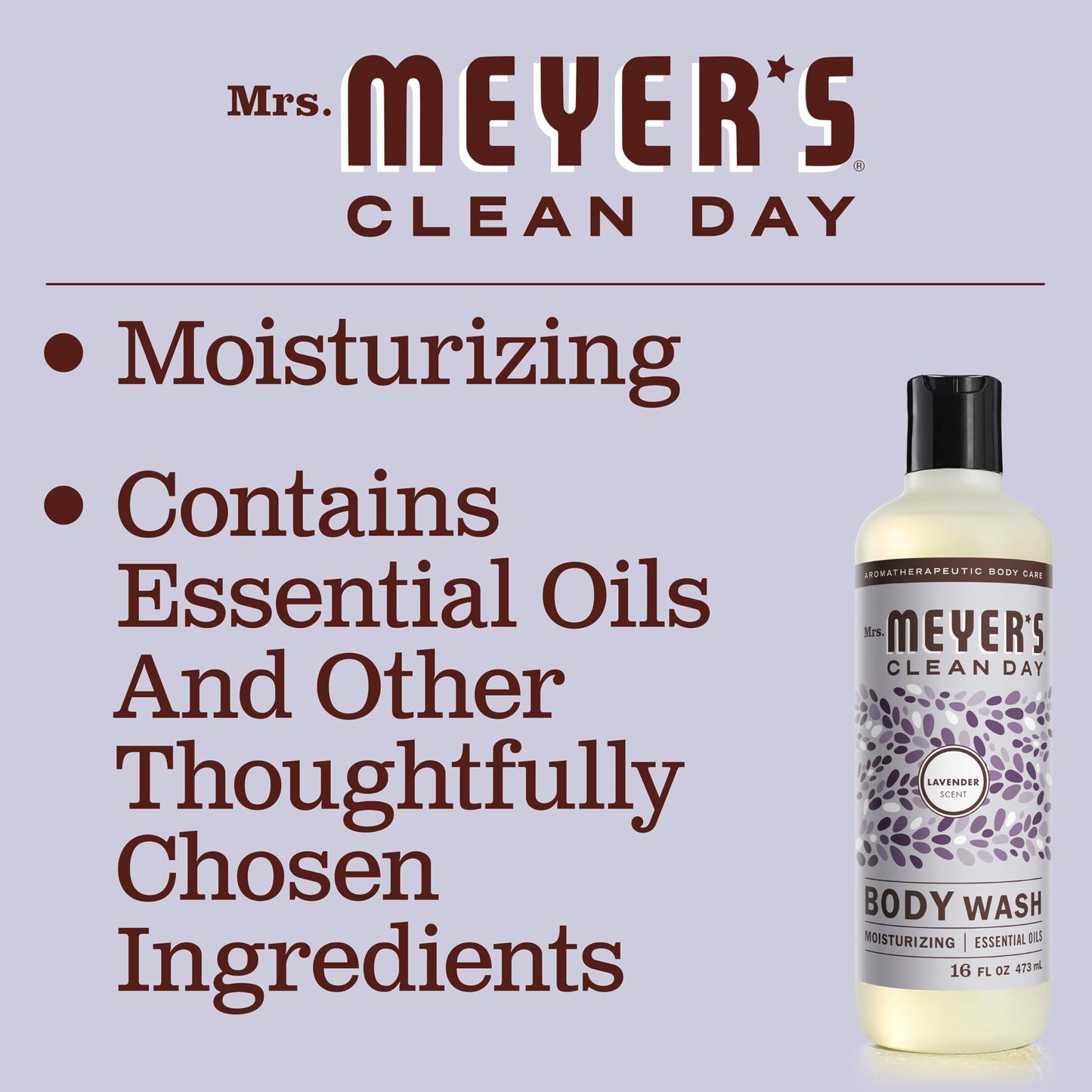 MRS. MEYER'S CLEAN DAY Moisturizing Body Wash for Women and Men, Shower Gel Formula Made with Essential Oils, Lavender, 16 oz Beauty & Personal Care Mrs. MEYER'S