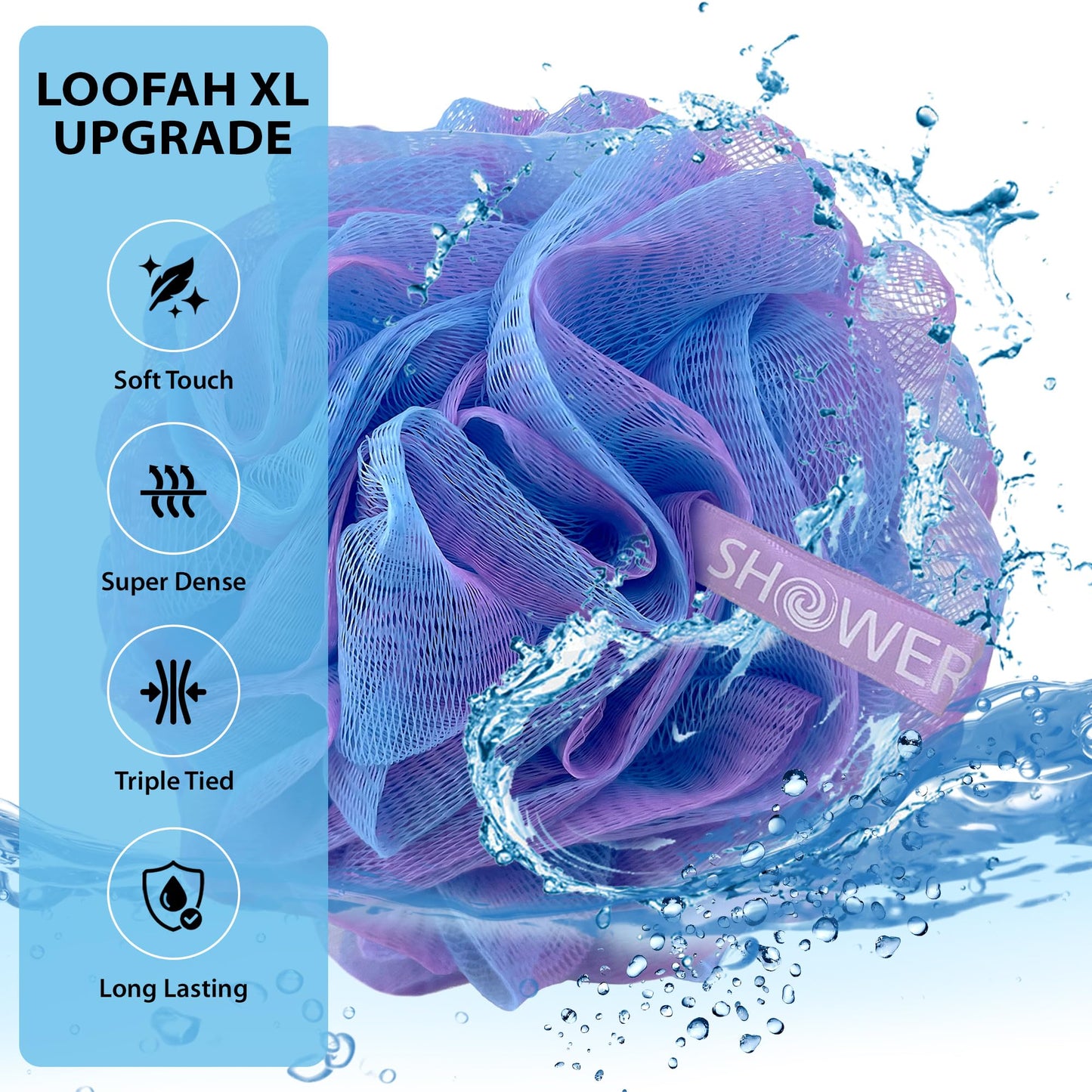 SHOWER BOUQUET Loofah Bath-Sponge XL Swirl-Deep-4-Pack // Extra Large 75g Soft Mesh Net Luffa Loofa Loufa Lufa Puff Set/Exfoliating Body Scrubber Beauty & Personal Care Shower Bouquet