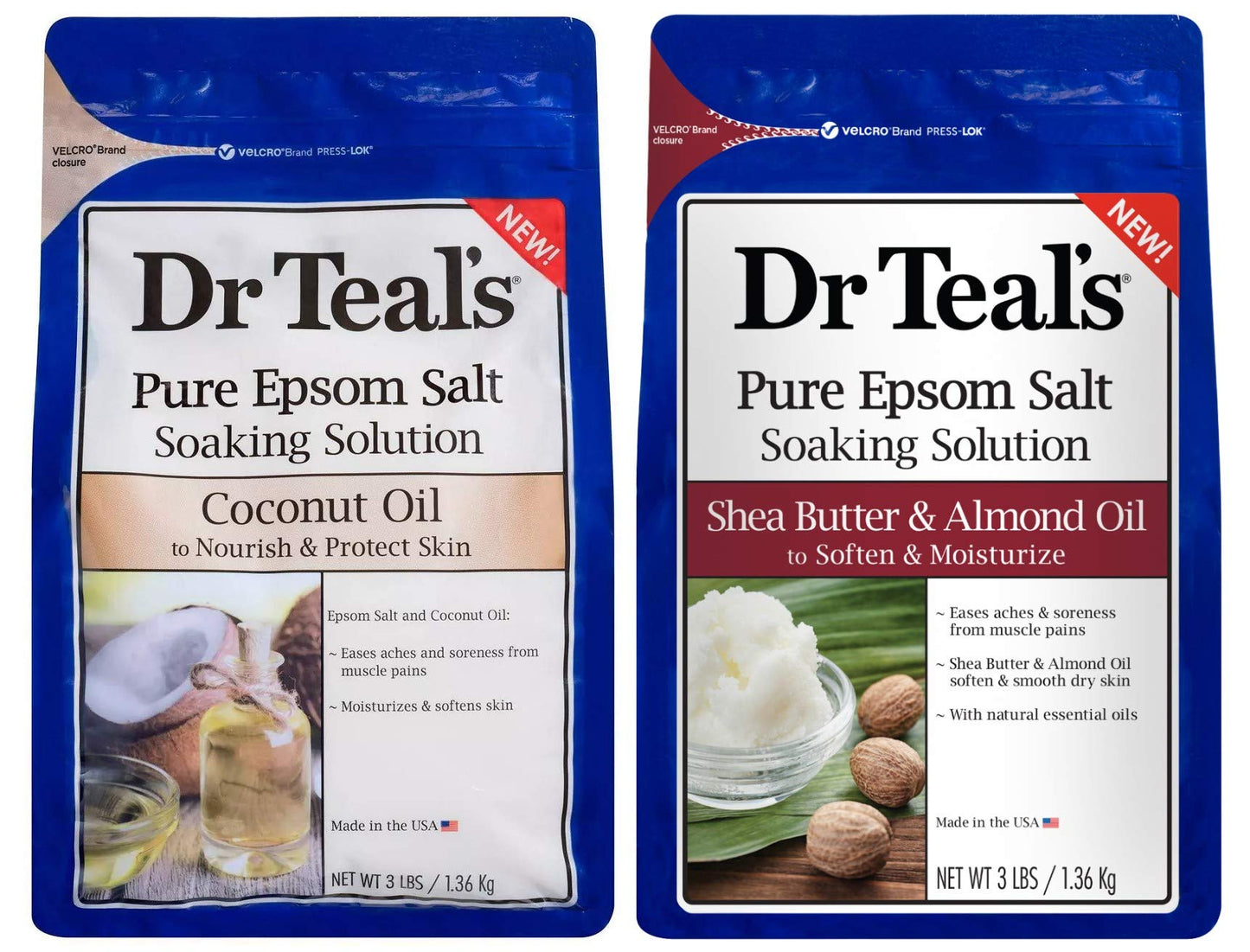 Dr Teal's Epsom Salt Bath Combo Pack (6 lbs Total), Nourish and Protect with Coconut Oil, and Soften & Moisturize with Shea Butter & Almond Oil Beauty and Personal Care Dr Teal's