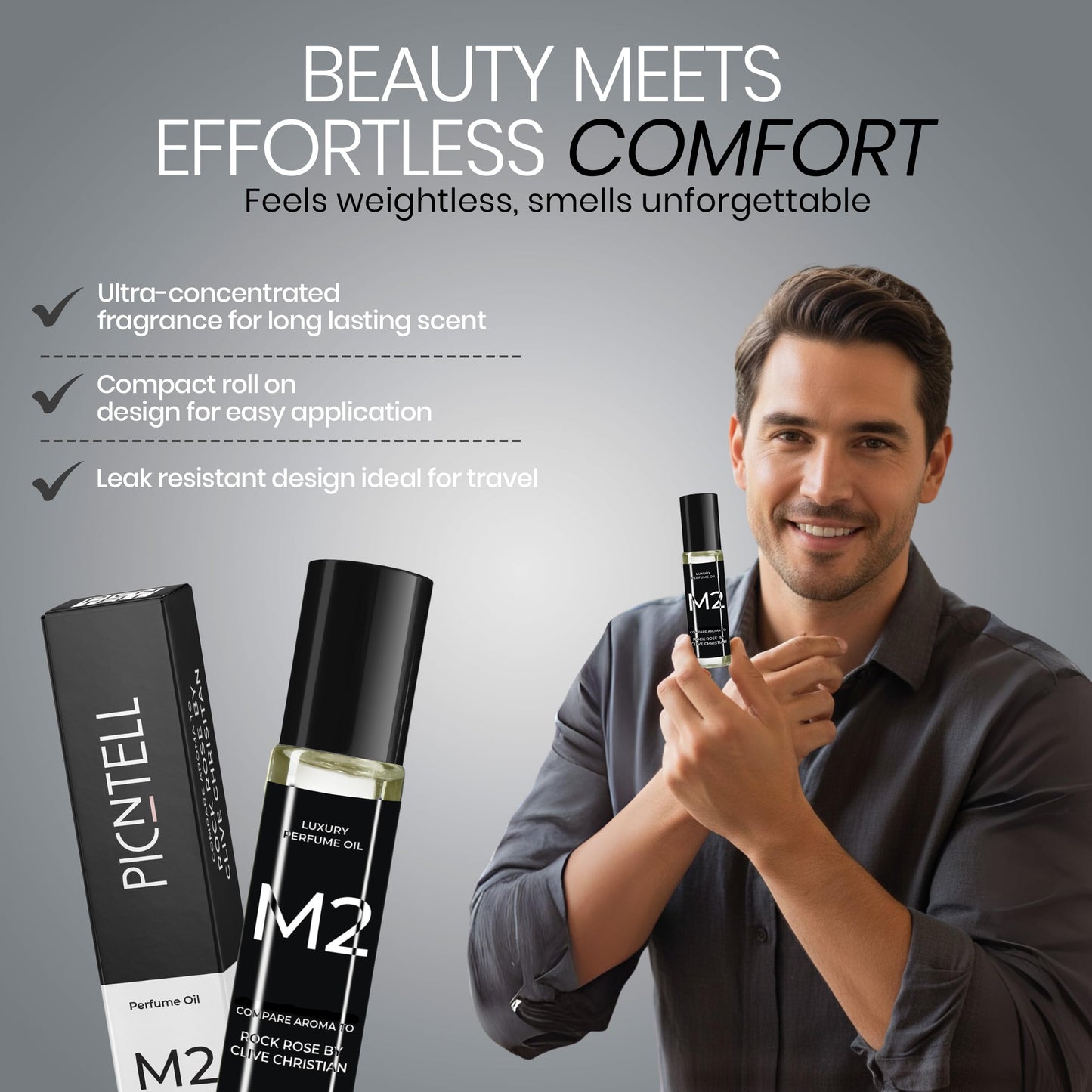 PICNTELL M Series Impression Perfume Oil Roll on - Travel Friendly Cologne for Men Formula Based on Iconic Designer & Luxury Scents, Long Lasting Beauty & Personal Care PICNTELL