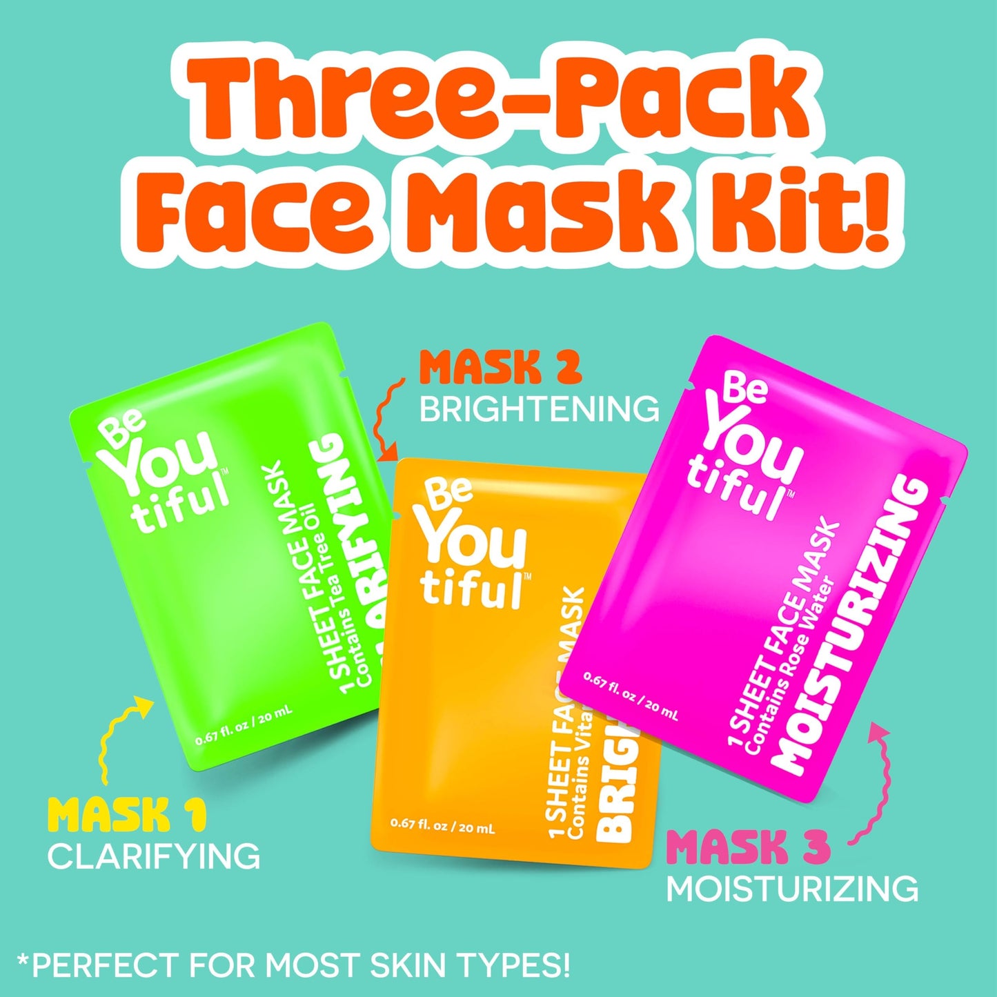 BeYoutiful Hydrating Face Mask Spa Set For Kids and Teens, Skin Care Facial Mask Set for All Skin Types and Ages, Boy and Girls, Box Includes 3 Masks Beauty & Personal Care BeYoutiful