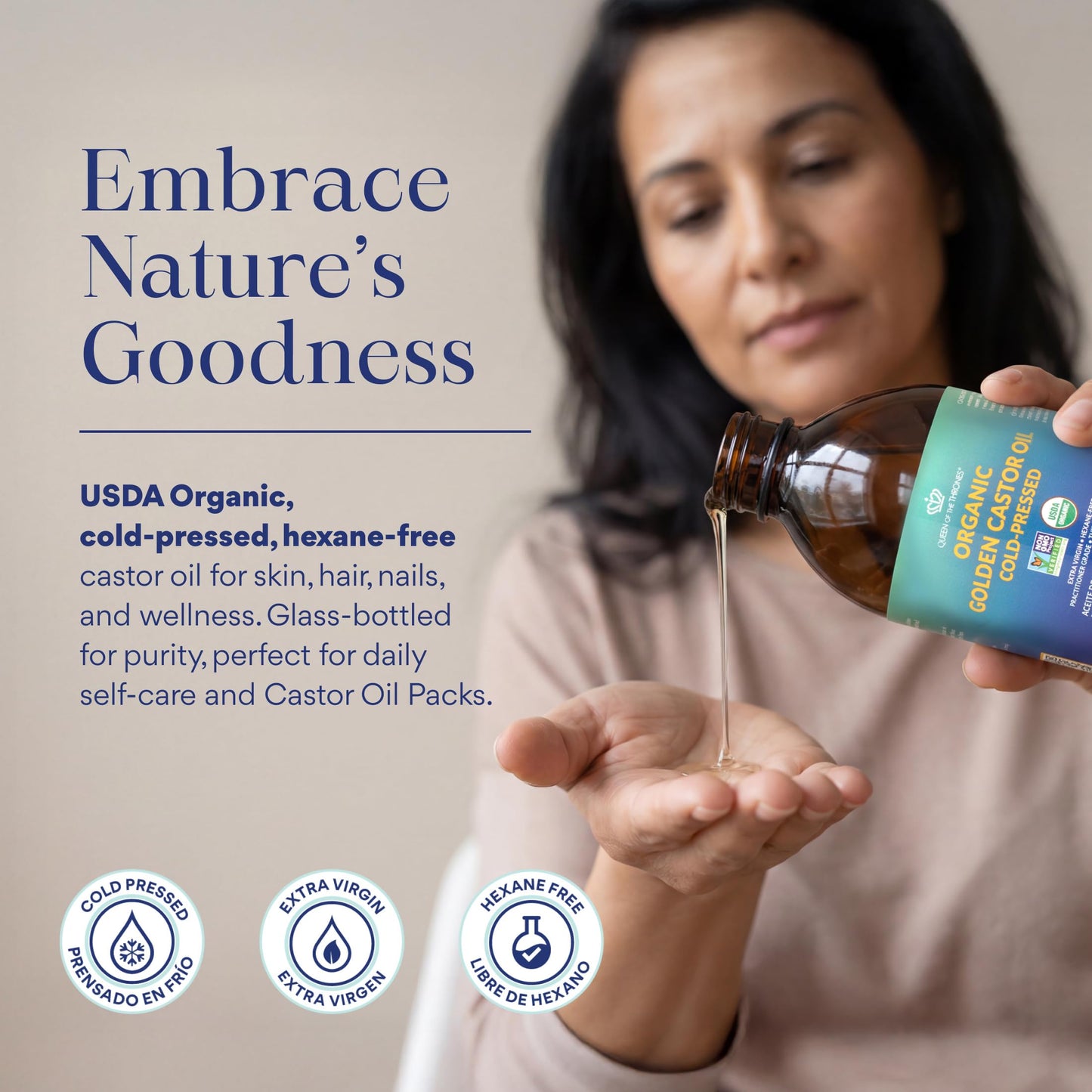 QUEEN OF THE THRONES Organic Golden Castor Oil | 100% Pure for Hair, Skin, Nails, Brows & Lashes | Hexane-Free | USDA Certified [8.4oz (250ml)] Beauty & Personal Care QUEEN OF THE THRONES