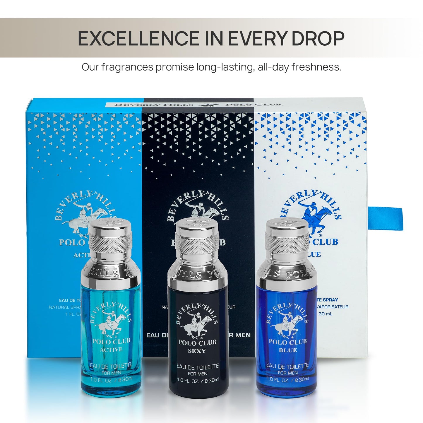 Beverly Hills Polo Club MENS 3PC SLIDER - BLUE VARIANT - CONTAINS BLUE/SEXY/ACTIVE 1OZ EDTs Beauty & Personal Care Beverly Hills Polo Club