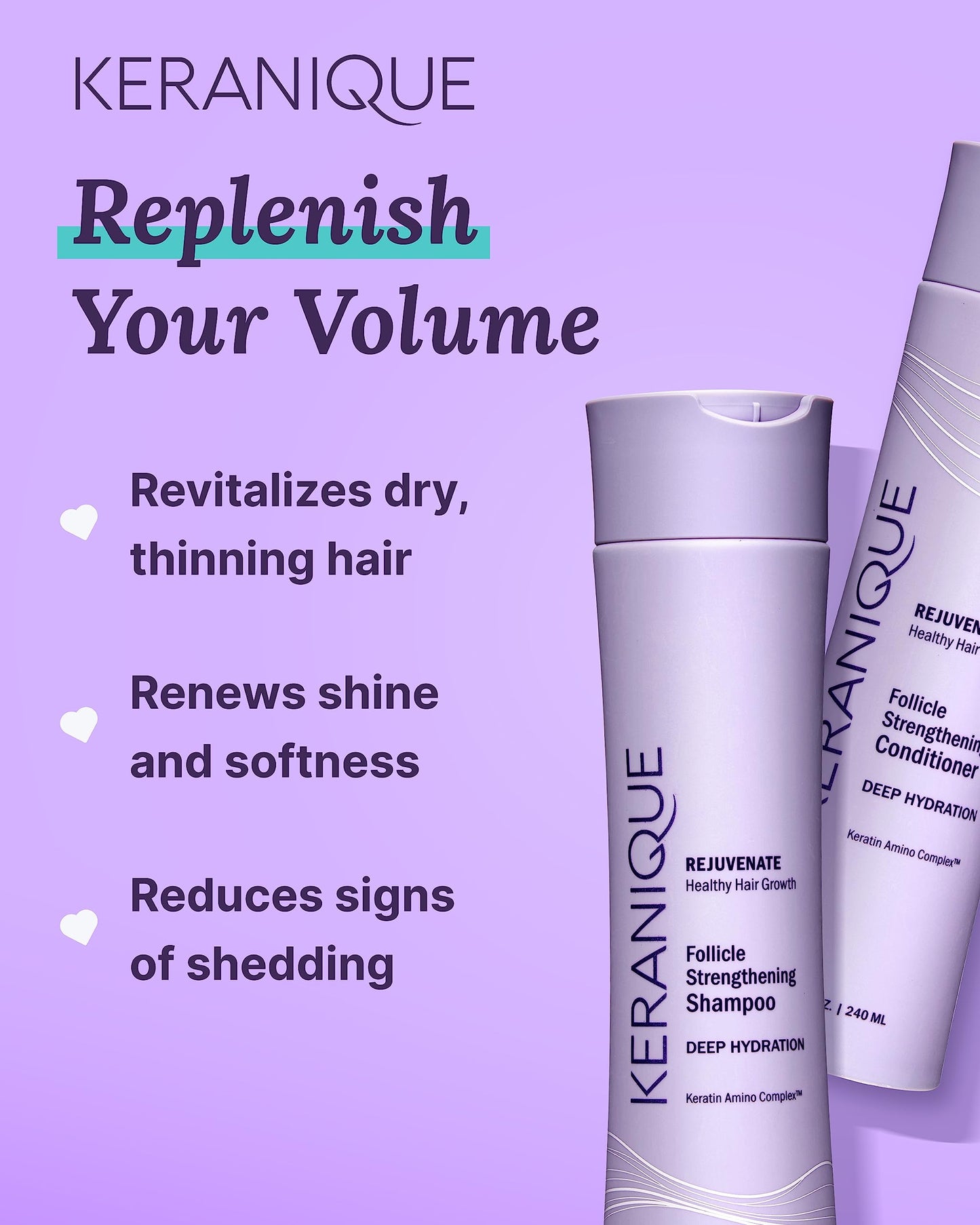 Keranique Deep Hydration Shampoo and Conditioner Set for Dry, Thinning Hair - Keratin, Biotin & Niacinamide - Moisturizing, Strengthening & Volumizing Beauty & Personal Care Keranique