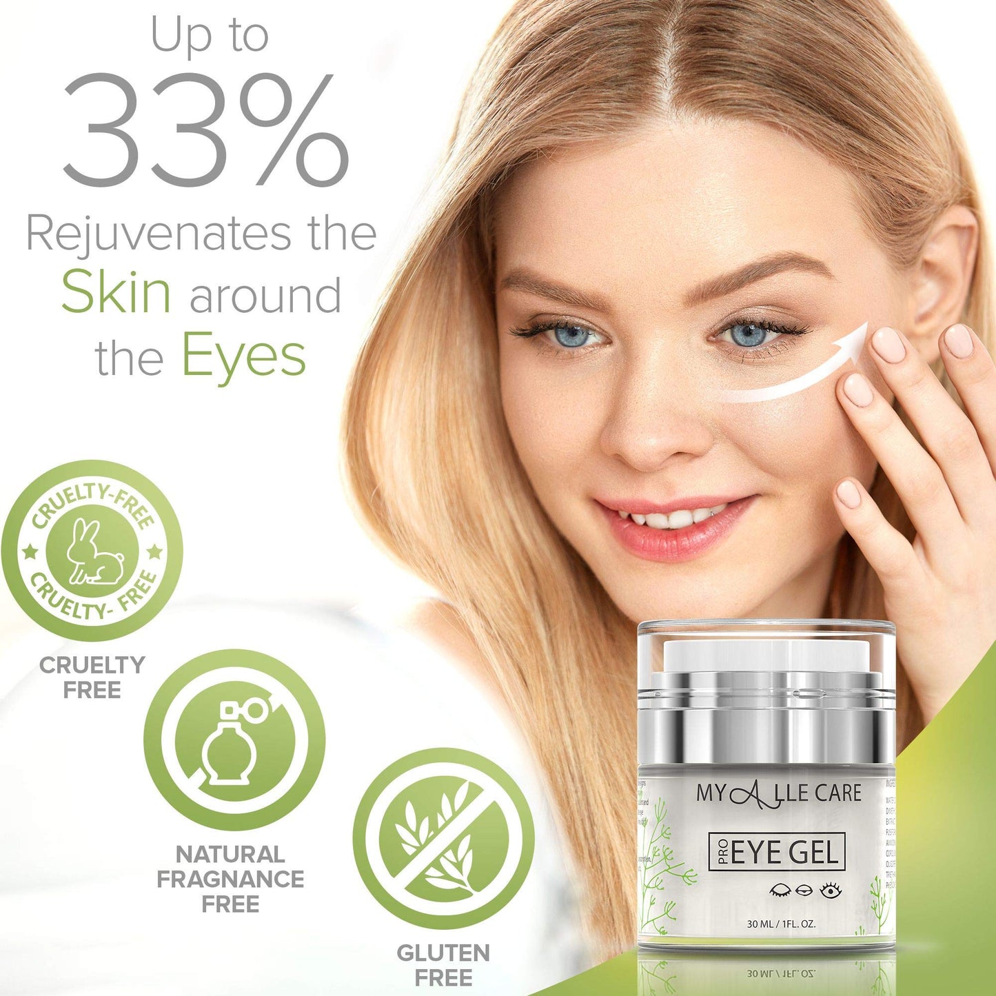 Eye Gel with Hyaluronic Acid, Reduce Dark Circles, Puffiness and Eye Bags. Anti Wrinkle Under Eye Treatment, Hydrating Gel with Collagen, Aloe Beauty & Personal Care My Alle Care