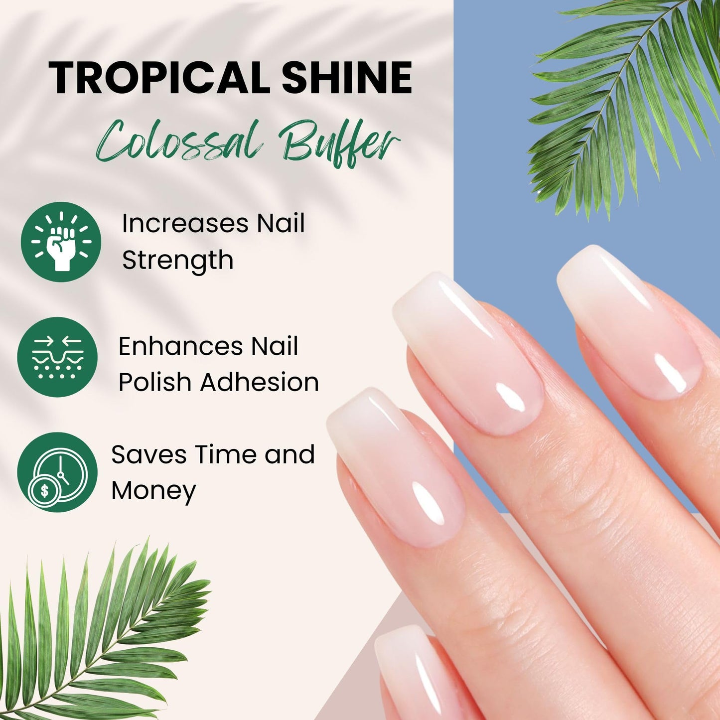 Tropical Shine Colossal 4-Way Blue-Pink Buffer - Professional Nail File & Buffer for Shaping, Smoothing, and Polishing Nails - Compact and Portable Beauty & Personal Care Tropical Shine