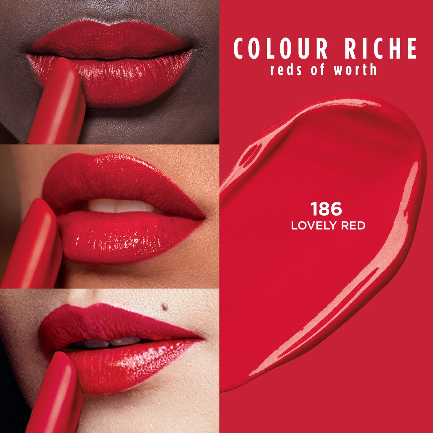 L'Oreal Paris Colour Riche Red Lipstick, Long Lasting, Satin Finish Smudge Proof Lipstick with Hydrating Argan Oil & Vitamin E, Reds of Worth, Lovely Beauty & Personal Care L'Oreal Paris