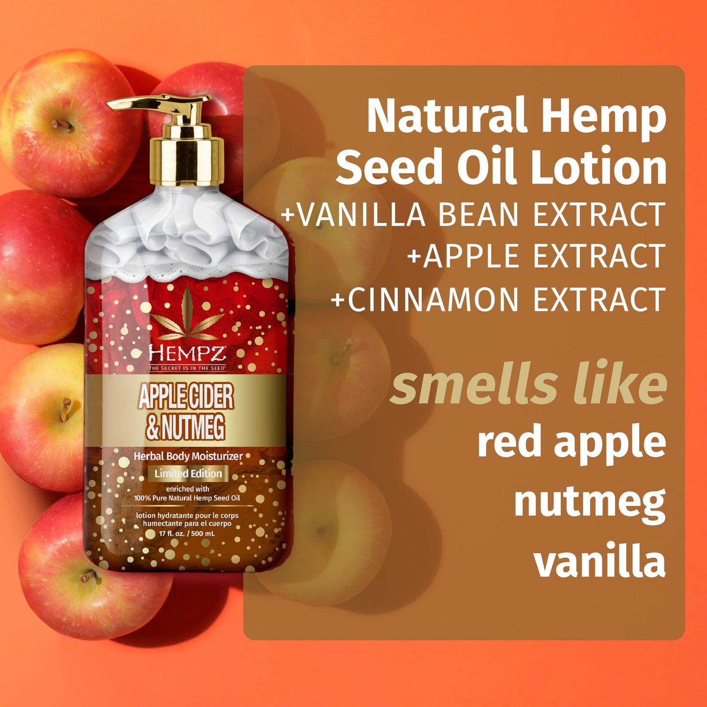 Hempz Limited Edition Apple Cider & Nutmeg Herbal Body Lotion, for men or women, vegan and gluten free, 17 oz Beauty & Personal Care Hempz