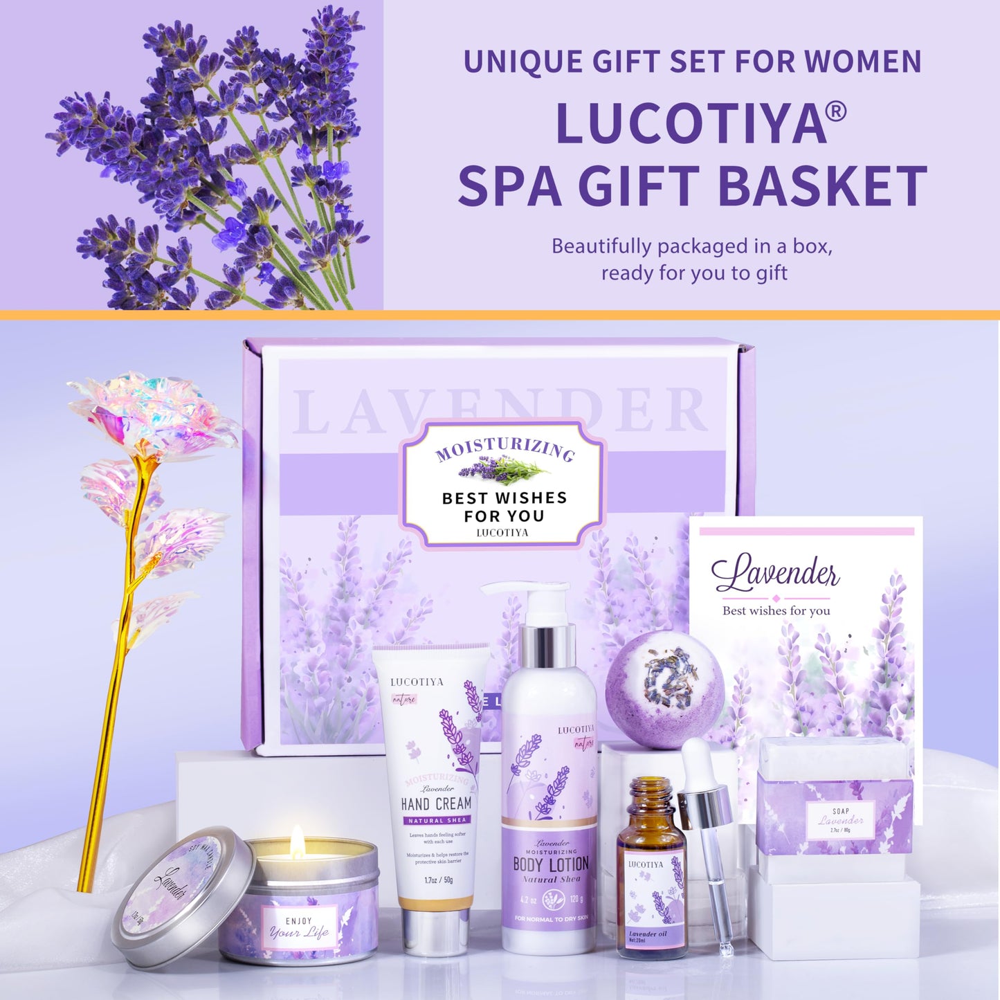 Lavender Spa Bath and Body Gift Set - Relaxing Self Care Baskets for Women - Birthday Gifts for Her, Sister, Mom, Wife Beauty and Personal Care LUCOTIYA