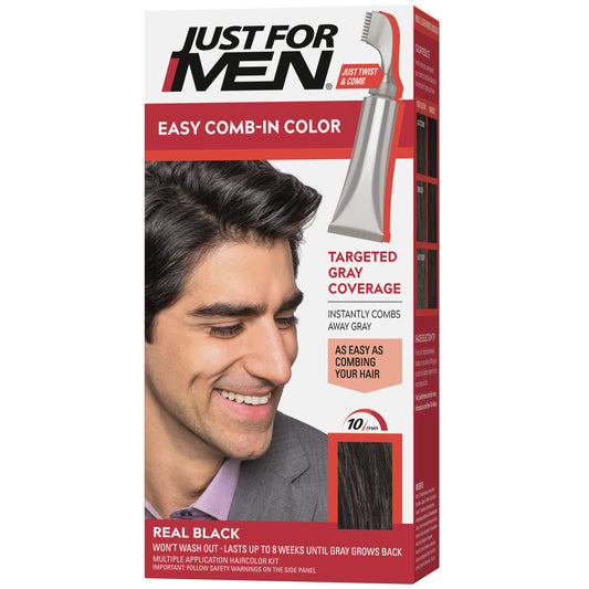 Just For Men Easy Comb-In Color (Formerly Autostop), Gray Hair Coloring for Men with Comb Applicator Included, Easy No Mix Application - Real Black Beauty & Personal Care Just for Men