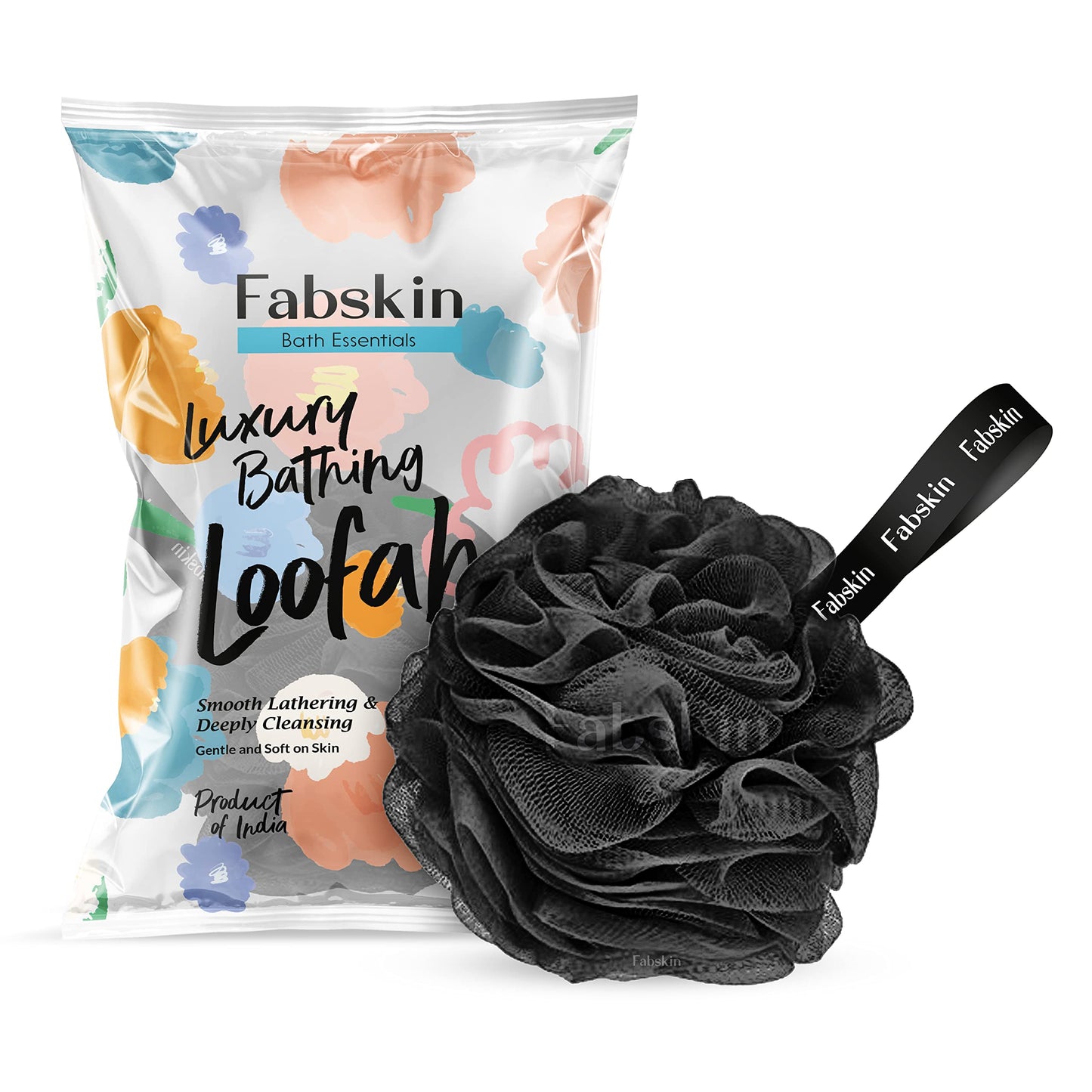 FABSKIN Loofah for Bathing - Bath Shower Sponge Scrubber Exfoliator for Women and Men - Body Wash Scrub - Bath Scrubber for Body (BLACK) Beauty and Personal Care FABSKIN