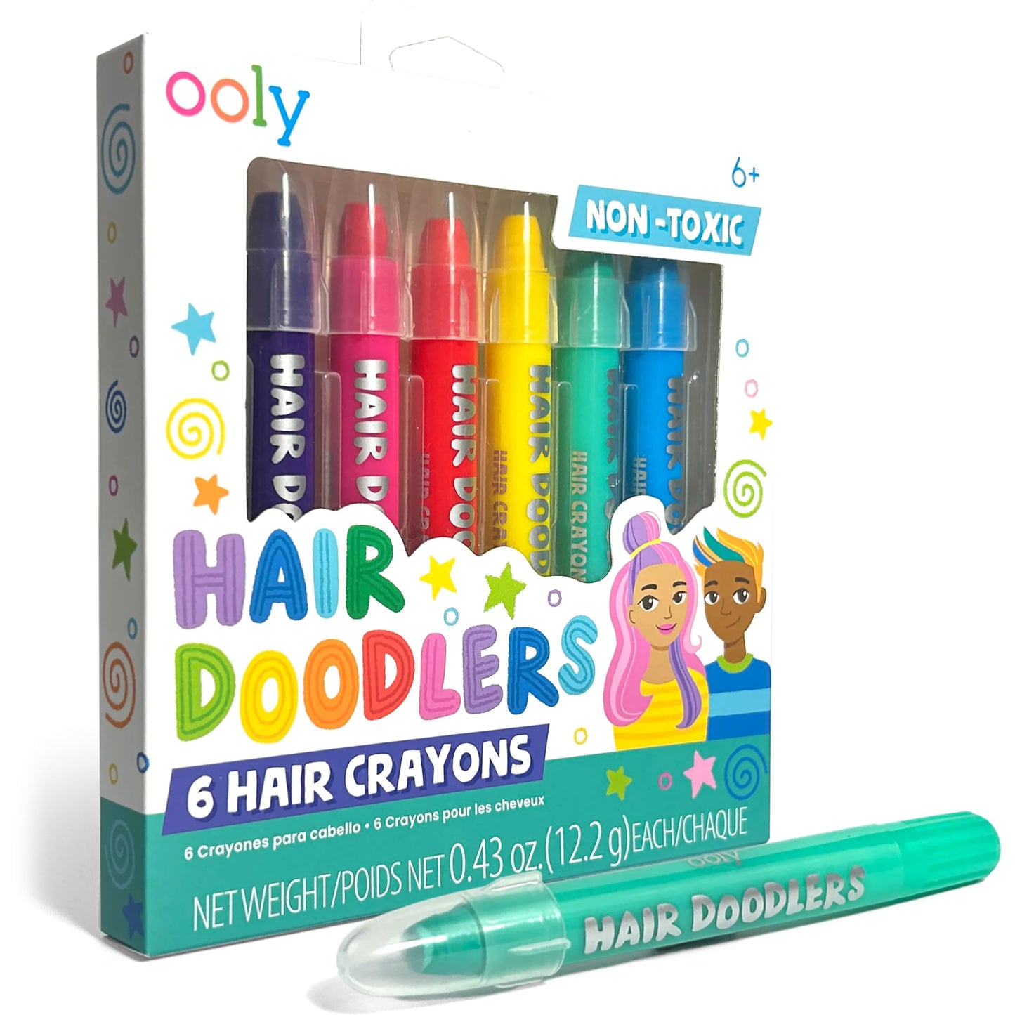 OOLY Hair Doodlers Hair Crayons for Kids - Set of 6 Washable Temporary Hair Color Crayons, Quick Drying, Fragrance Free, Ages 6+ Beauty & Personal Care Ooly